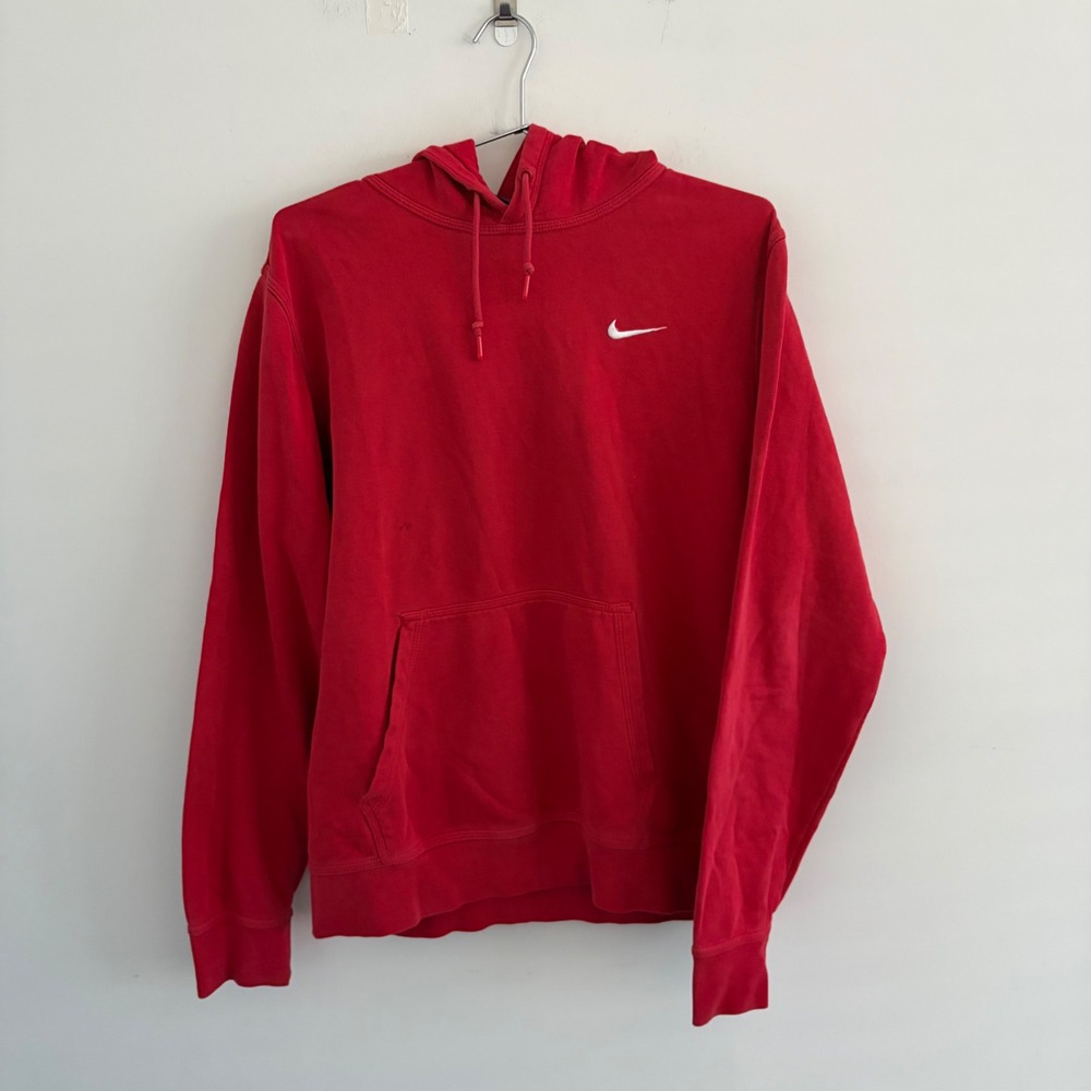 Nike Mens Red Embroidered Swoosh Pullover Hoodie Large